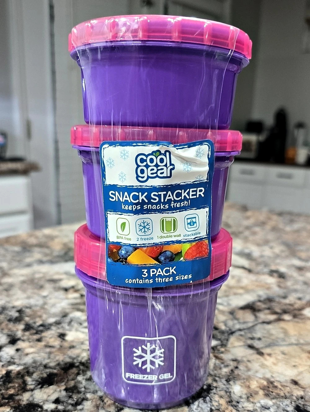 Cool Gear Snack Stacker Freezer Gel 3-Pack Purple & Pink Containers